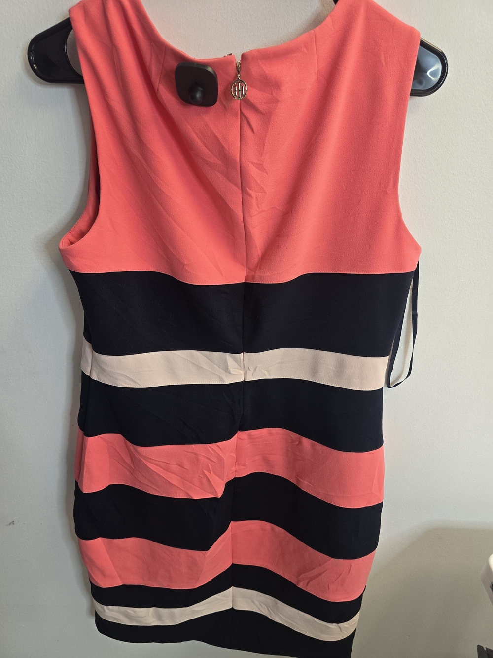 Tommy Hilfiger Coral, Black & Cream Striped Sleeveless Shift Dress